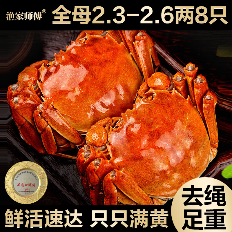 【活蟹】漁家师傅大闸蟹 全母2.3-2.6两8只去绳足重鲜活螃蟹现货生鲜水产实物中秋礼盒