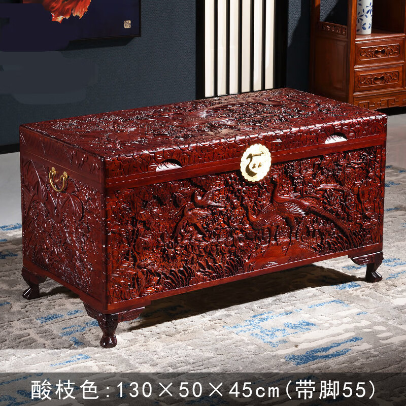 临宝得乐 全香樟木箱子婚嫁箱结婚手工精雕衣箱实木字画箱嫁妆箱衣箱