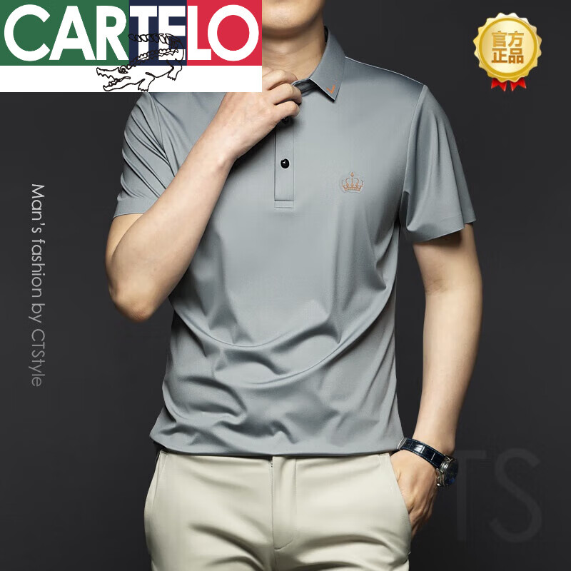 卡帝乐鳄鱼(cartelo)夏季男短袖翻领t恤丝光棉冰丝polo小衫商务高端