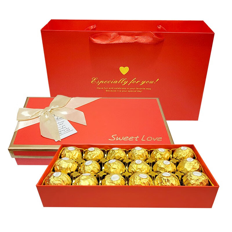 费列罗(ferrero rocher) 榛果威化巧克力18粒纸盒圣诞七夕520情人节送