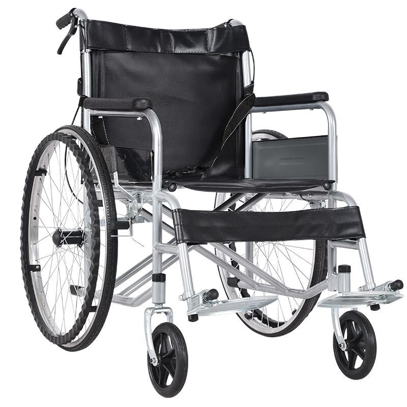 手动轮椅轻便折叠老人轮椅车残疾人代步车实心胎 皮革座面 无便孔