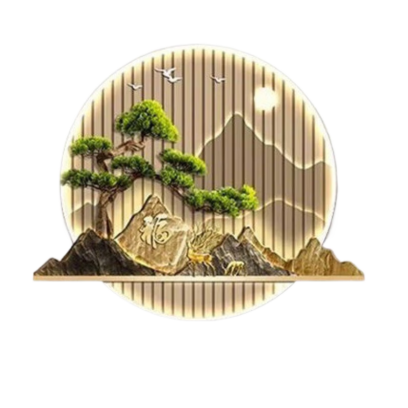 九鹿美兮新中式轻奢玄关装饰画客厅玄关背景墙壁画入门玄关画玄关挂画 青松迎?！綜款】 约80*70cm(LED灯)遥控器+插电