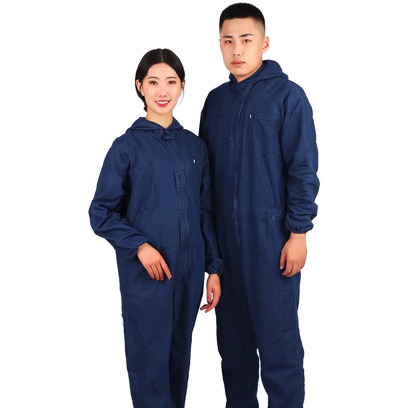 艾方鸟牛仔连体工作服套装男劳保纯棉牛仔电厂耐磨工装电焊机修喷漆厂