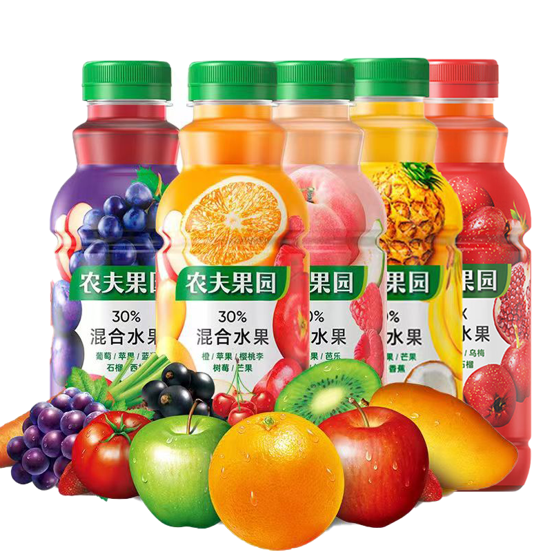 农夫山泉农夫果园混合水果汁450ml5瓶新口味饮料桃子葡萄味山楂汁凤梨