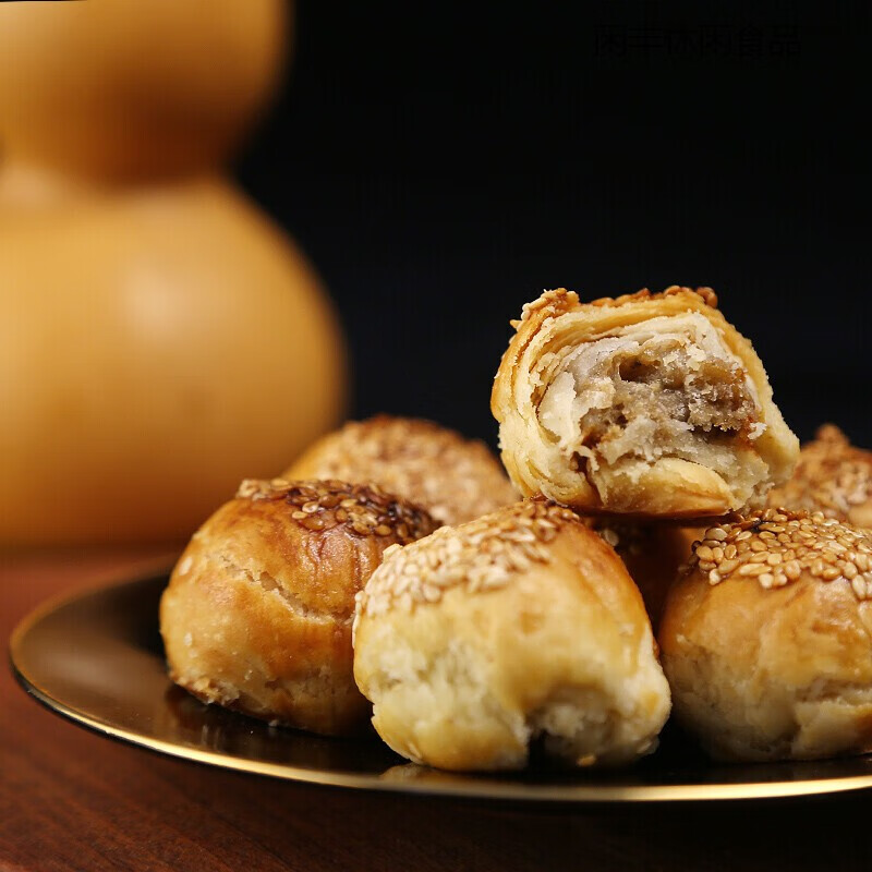 棋子烧饼唐山特产河北香酥芝麻传统散装小早餐真空500g 精品猪肉馅