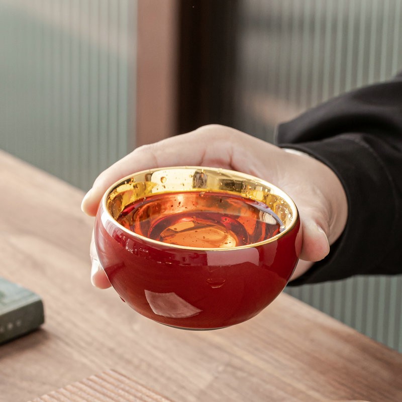 蕊融鎏金茶杯主人杯陶瓷铁胎品茗杯功夫茶杯金盏杯个人杯泡茶杯大号