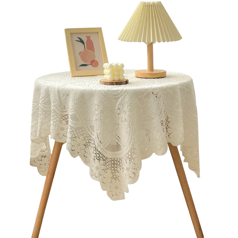 梦蜓（MOON TIME）法式复古茶几餐桌布轻奢高级感白色蕾丝ins风床头柜盖布130*180