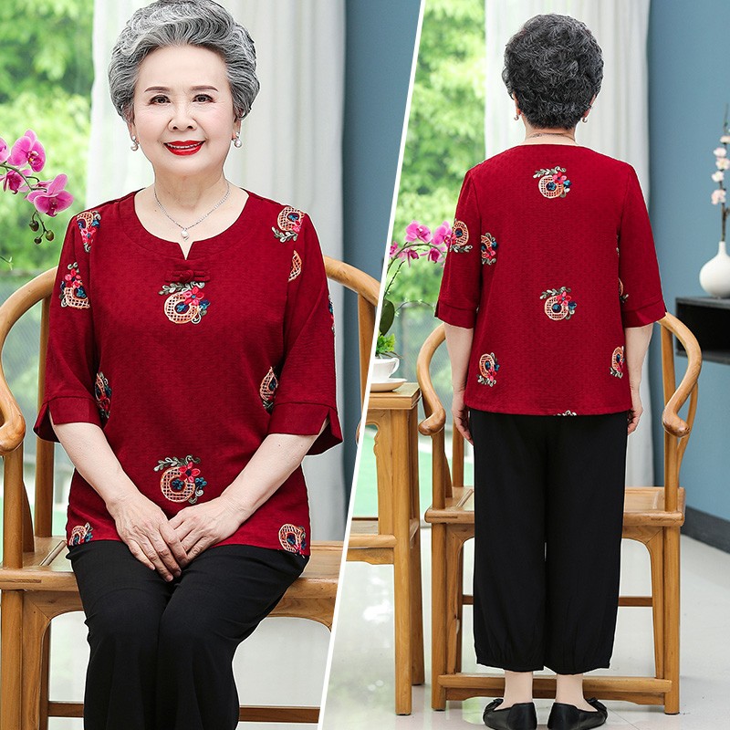 念予老年人衣服女夏季中老年女装套装妈妈装两件套70-80岁奶奶装服装