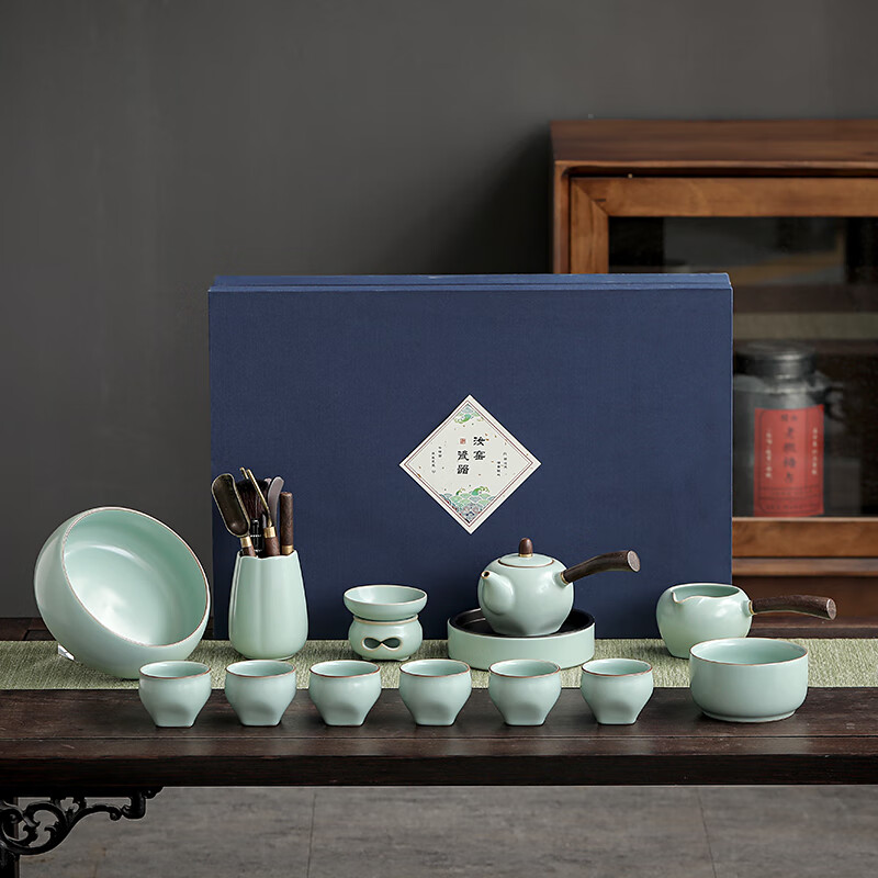奥尔凡高端品牌整套汝窑功夫茶具侧把壶杯陶瓷家用办公会客高档 整套