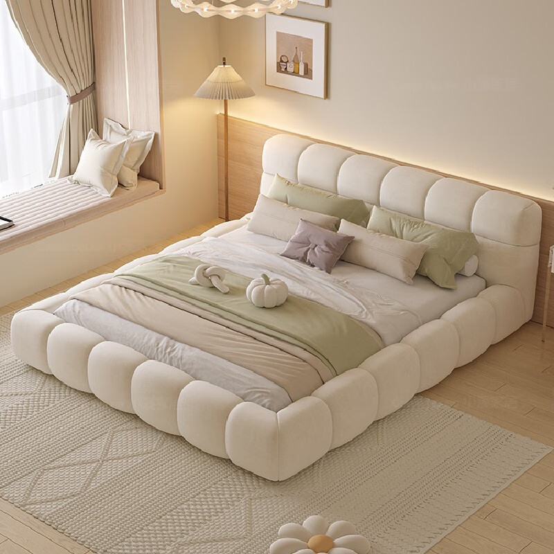 家具床 泡芙床奶油风科技布软包床主卧双人床布艺床简约 单床静音床板