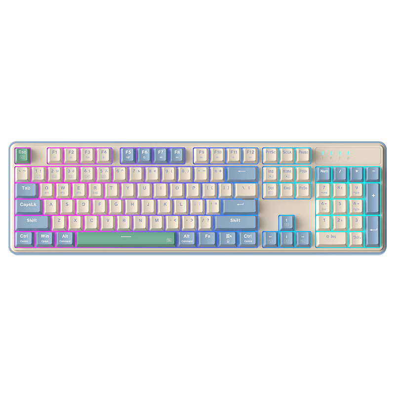 紅龍KS104機(jī)械鍵盤(pán) GSAKET軟彈結(jié)構(gòu) 可換軸 全鍵無(wú)沖插拔軸 電競(jìng)游戲發(fā)光鍵盤(pán) WIN/MAC雙系統(tǒng)隨意切換 黃紫青有線RGB青木軸 104鍵