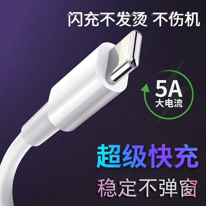 罗姿 苹果Type-c\/安卓纯白色5A充电线 华为小米oppovivo手机快充数据线USB电源线 【苹果接口】数据线*1米