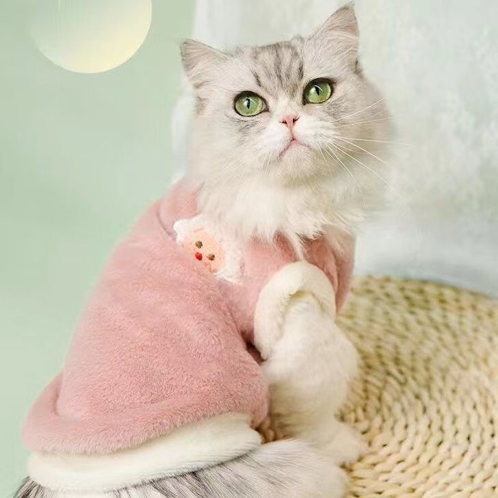 秋冬季猫咪衣服狗狗冬保暖加厚背心防掉毛布偶宠物衣服小型犬 粉色 xs