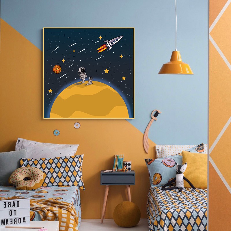 房装饰画男孩卧室床头墙面挂画宇航员小孩房间壁画 《翱翔太空》a款