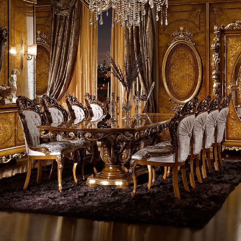 首杰法式宫廷高端实木长方形餐桌椅组合欧式雕花大户型餐厅餐台定制