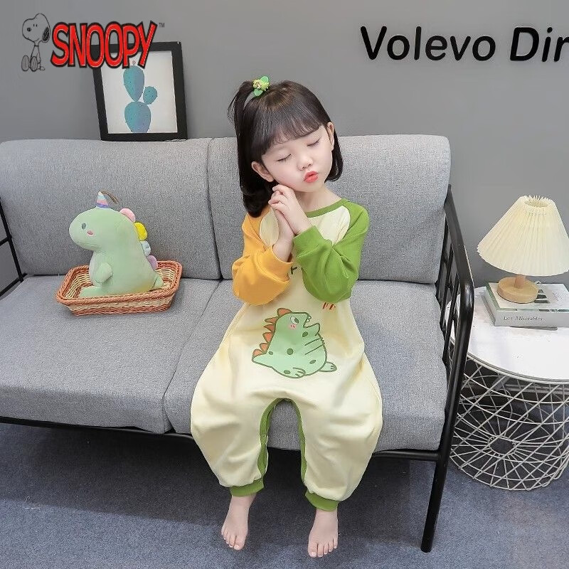 史努比小恐龍衣服兒童連體睡衣男女童動(dòng)物卡通睡袋春秋款 1032-小恐龍連體衣 80 適合身高70-80cm