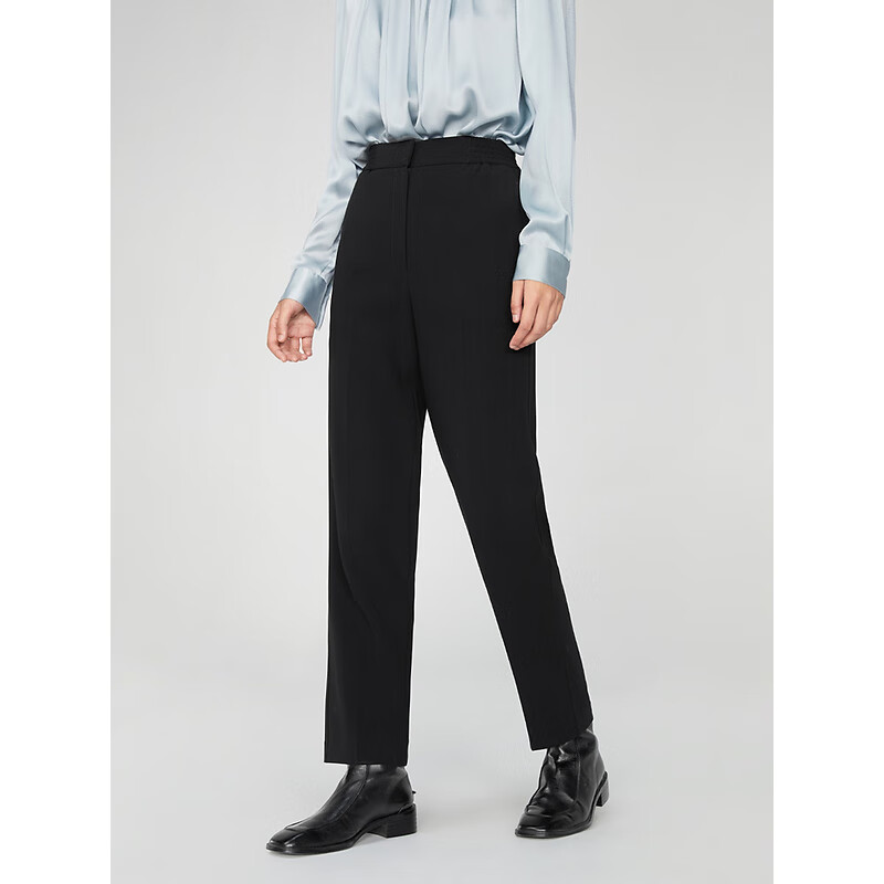 OVV2023秋冬新款女装日本进口三醋酸侧后腰松紧休闲通勤长裤 黑色（净色）A3 M