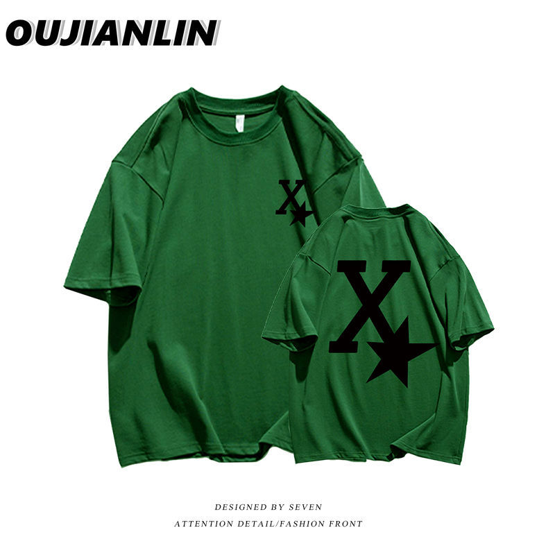 短袖t恤女夏季新款国潮字母印花半袖体恤炸街别致ins上衣 碧绿色 m