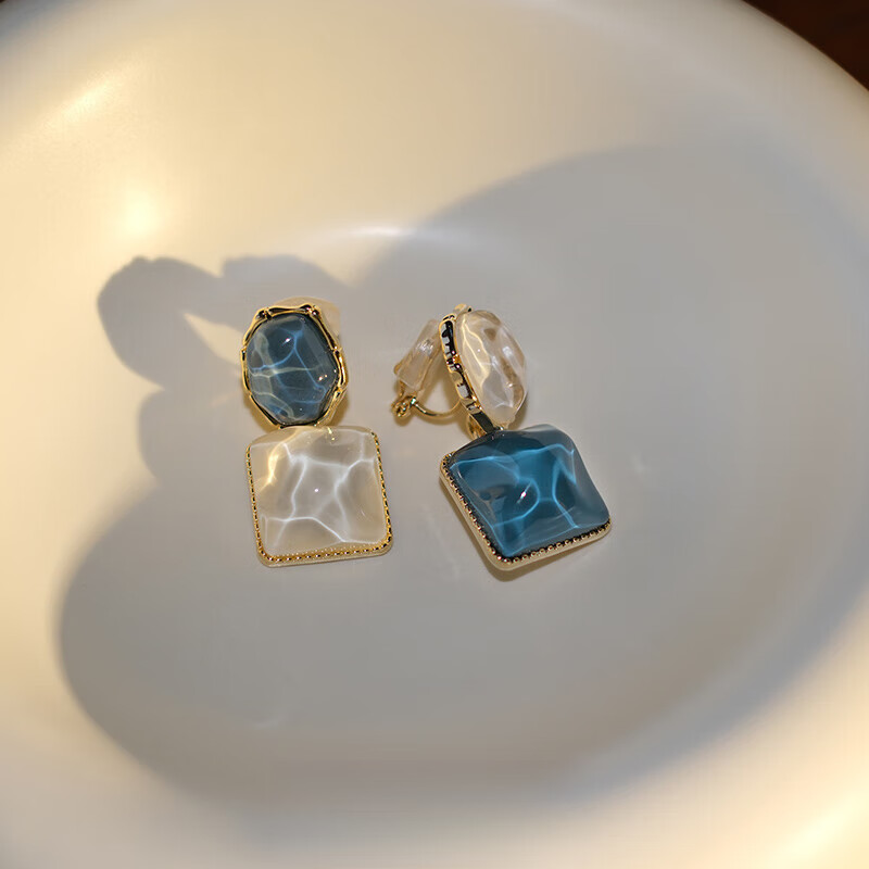 不对称耳环感耳饰气质法式小众耳钉无耳洞耳夹女 软垫耳夹-无耳洞可戴