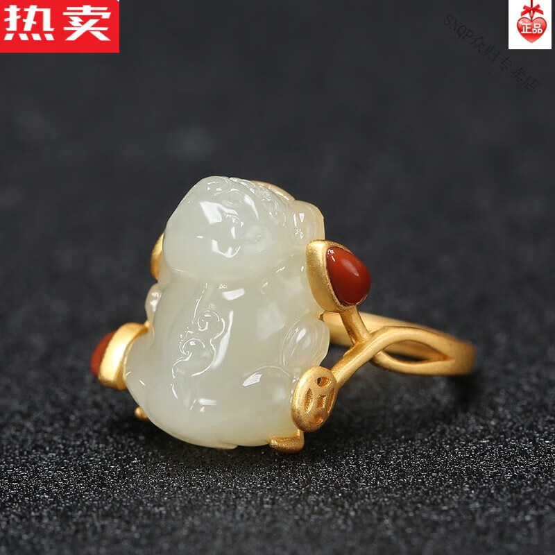 snqp原创设计和田玉小貔貅戒指皮丘白玉个性小众古法女夏妈妈母礼物