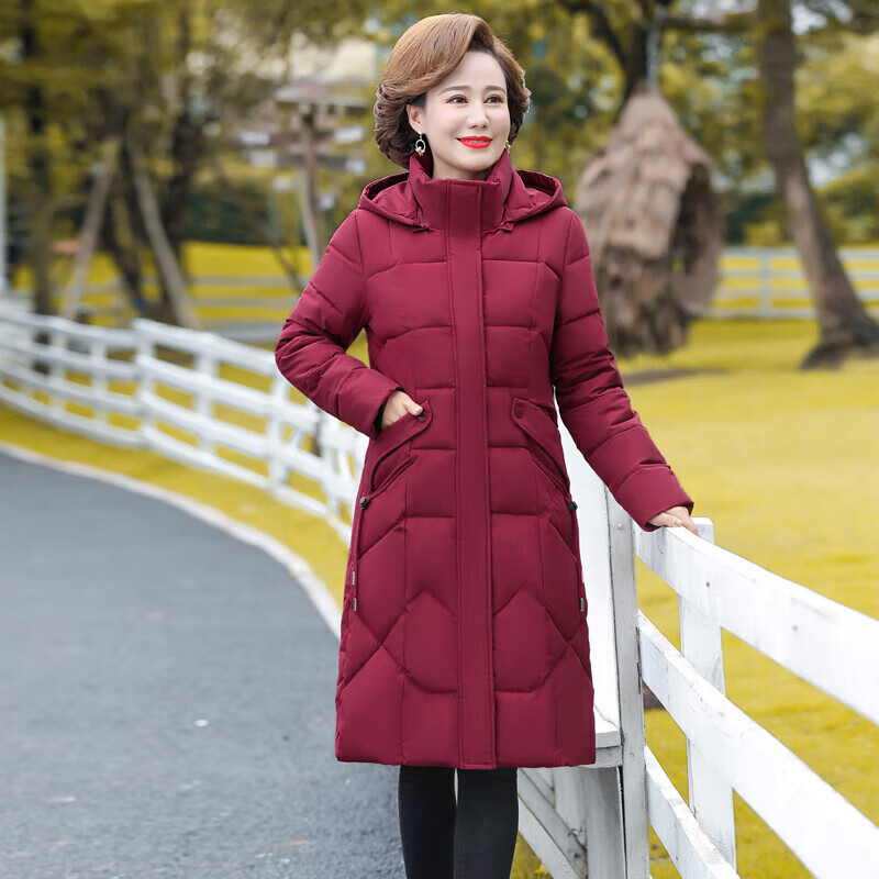 羽绒服中款冬天羽绒服女妈妈40-50岁棉衣服过膝加肥大码中老年女加