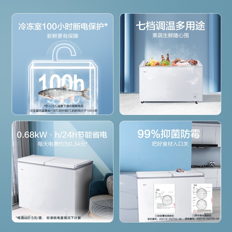 海尔（Haier）268升双箱双温家用商用冰柜 蝶门卧式小型冰箱冷柜FCD-268SEA