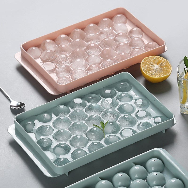 野稻带盖圆形冰球冰格模具33格创意冰箱制冰盒冰块雪糕盒跨境塑料冰格 创意冰格1个