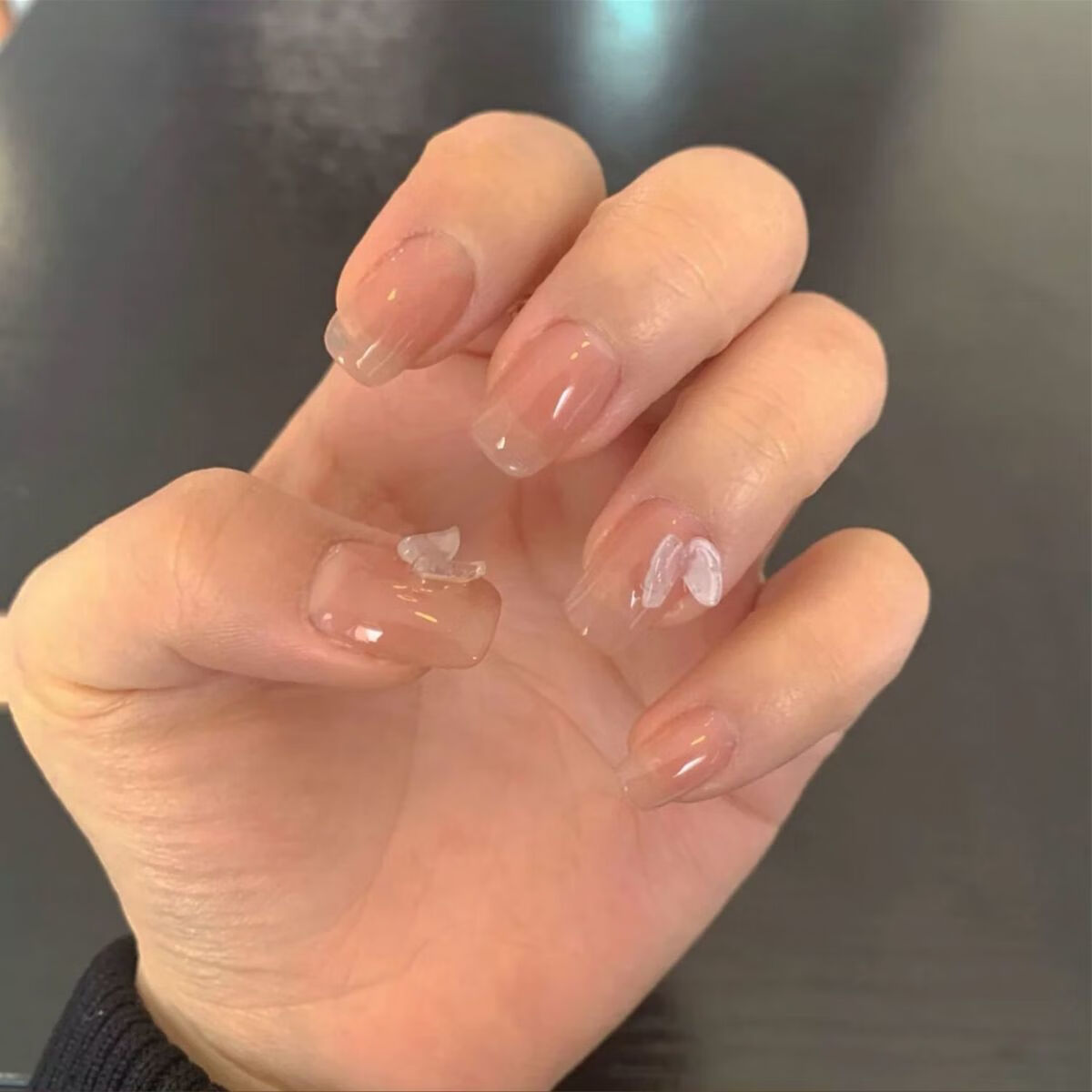 穿戴美甲假片成品可拆卸爱心显手长可拆卸指甲贴新款蝴蝶结 米白蝴蝶