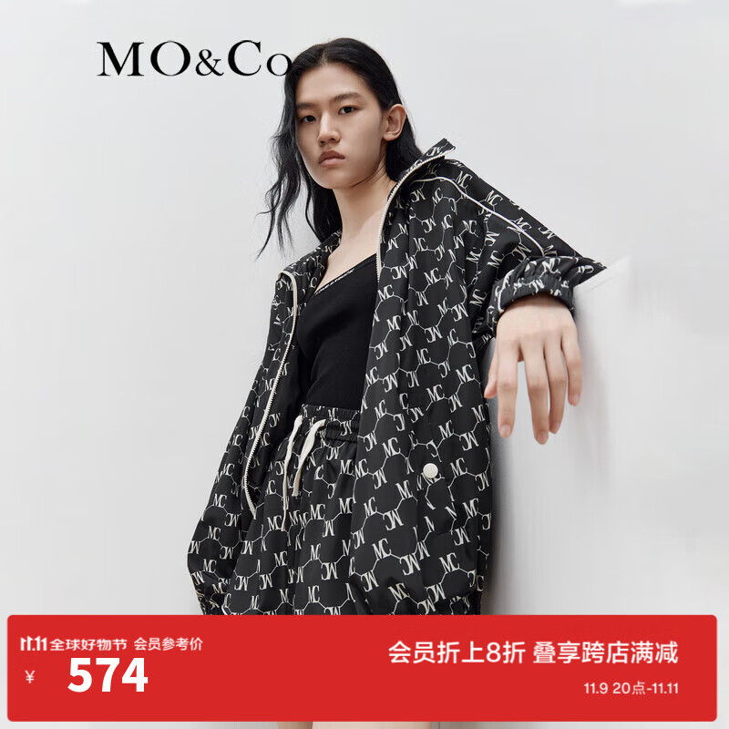 MO&Co.【防晒罩衫】防晒服秋季MC老花夹克连帽外套MBB3JKTT09moco 黑底字母花-第2批 M/165