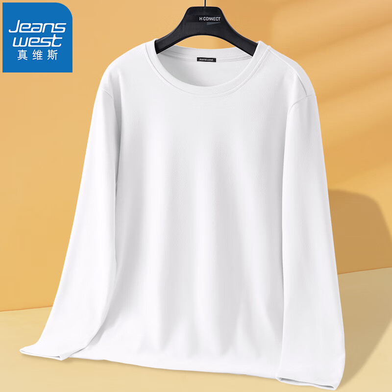 真维斯（Jeanswest）2025秋冬半高领T恤长袖男女内搭上衣保暖秋衣双面绒加厚打底衫 白色 XL