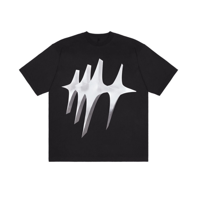 wvga  新款夏季金属星印花纯棉短袖美式宽松休闲打底t恤男女百搭 黑色