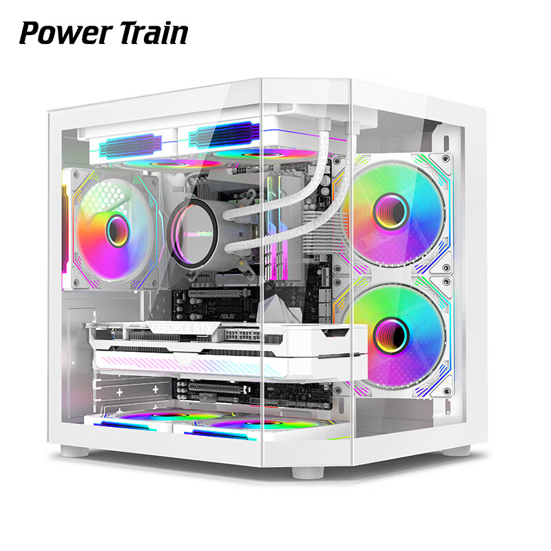 动力火车（PowerTrain） 星界台式机全景海景房无立柱240水冷三面玻璃侧透MATX电脑机箱 星界 白色