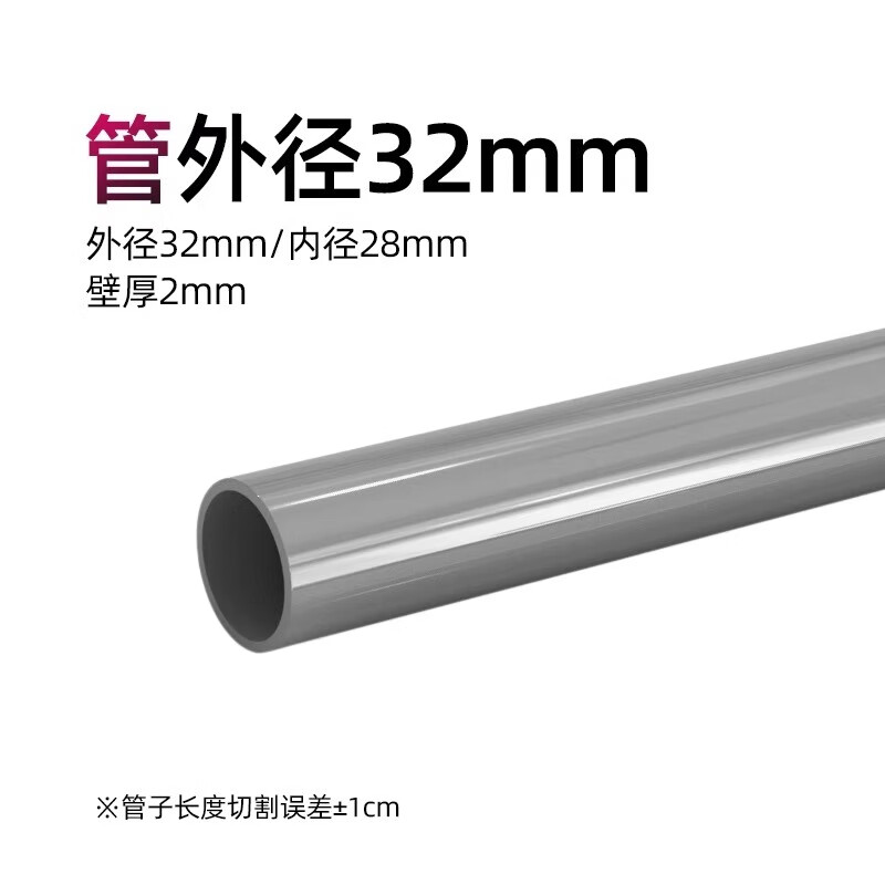漁鄰魚缸管件配件大全上下水接頭底濾pvc管件三通彎頭變徑直角活接diy 直管（外徑32mm長1米）灰色】