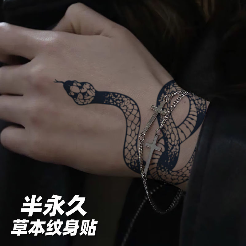 淘菲象纹身贴草本植物纹身贴手背男潮防水男半草木果汁蛇图案大图 gz