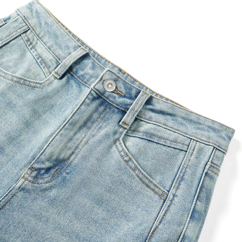 乐町【商场同款】2025春季新款分割线水洗色牛仔烟管裤C2HAF1132 牛仔中蓝 S