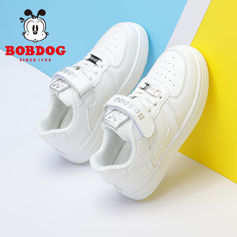 巴布豆（BOBDOG）男童鞋软底透气低帮板鞋儿童运动鞋 101531028 白色30