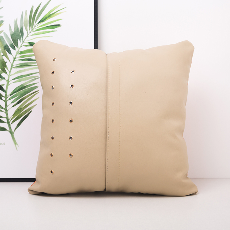 客厅真皮沙发 头层牛皮抱枕皮客厅腰 米白色 摔纹 40x40cm