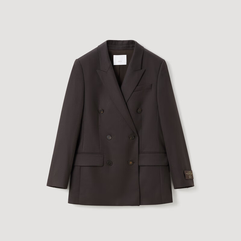 OVV秋冬热卖女装法兰绒羊毛经典双排扣套装西服外套 红棕B1 S