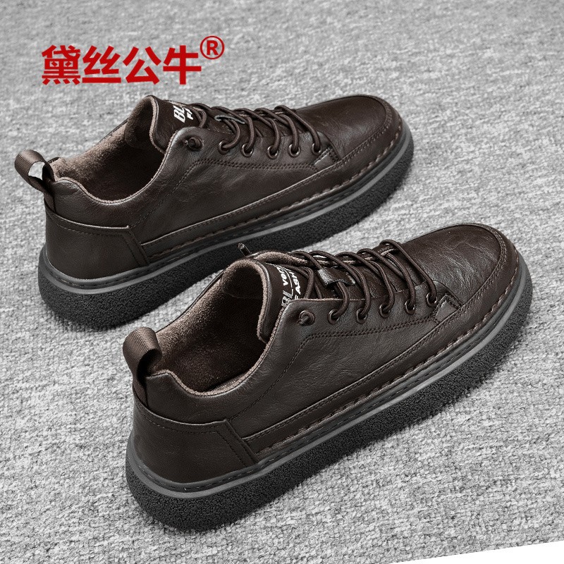 黛丝公牛皮鞋男英伦商务休闲皮鞋男士平底显高增高板鞋个性百搭低帮软
