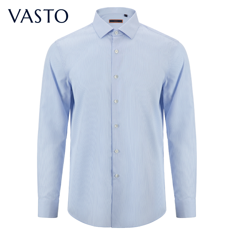vasto华斯度新品蓝条纹长袖衬衫纯棉商务休闲打底轻正装上衣 蓝条21c