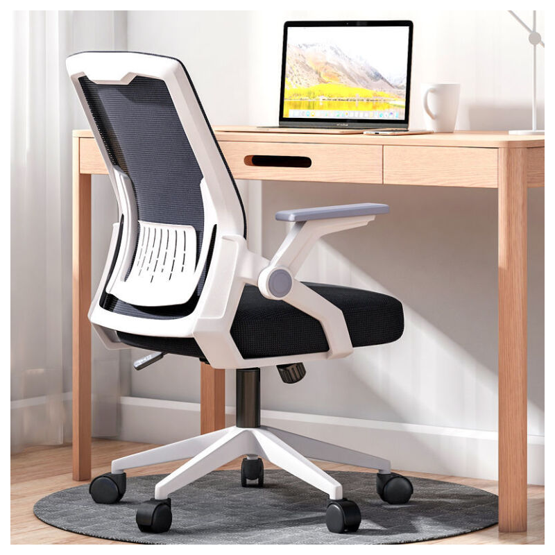 山户家具电脑椅家用网布办公椅学生宿舍旋转椅子靠背会议接待培训久坐椅子 白框黑网滑轮 钢制脚