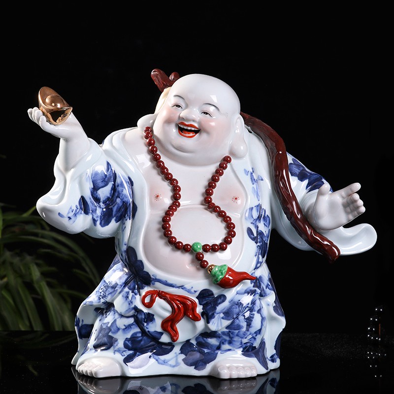 乾图公坊景德镇纯手工雕塑陶瓷一路发弥勒佛布袋像开业工艺品摆件中式