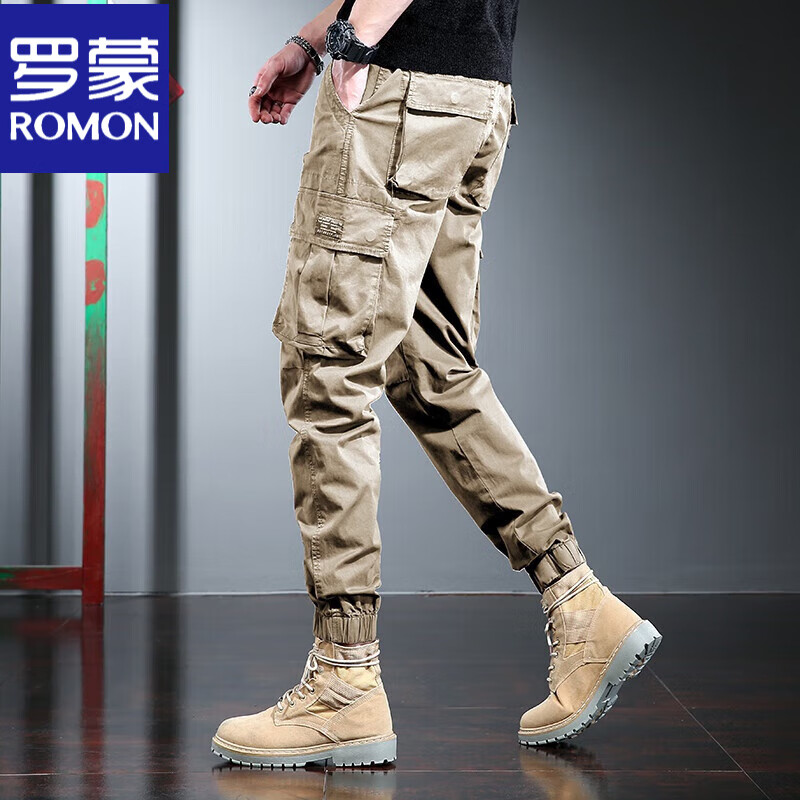 羅蒙（ROMON）美式工裝褲男束腳褲春秋季配馬丁靴的褲子軍旅戰(zhàn)術(shù)作訓(xùn)褲 卡其色 28