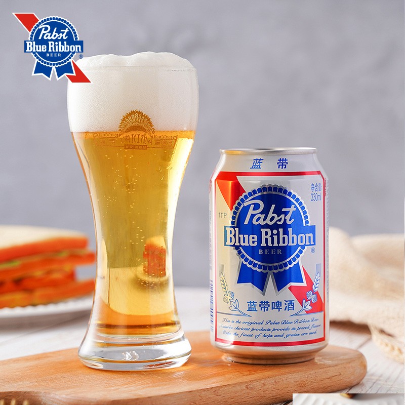 蓝带blue ribbon/蓝带啤酒经典11度330ml/听国产鲜黄啤酒小罐装整箱