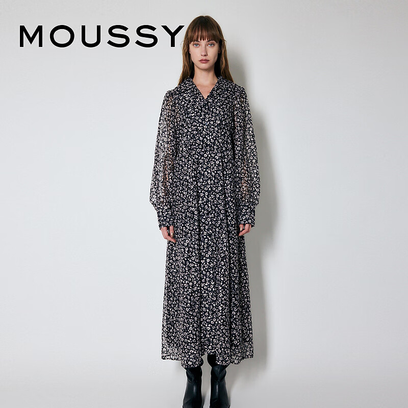 moussy女裝新款優(yōu)雅淑女出游感碎花蕾絲連衣裙010FAH30-7460 020黑色 00002/M