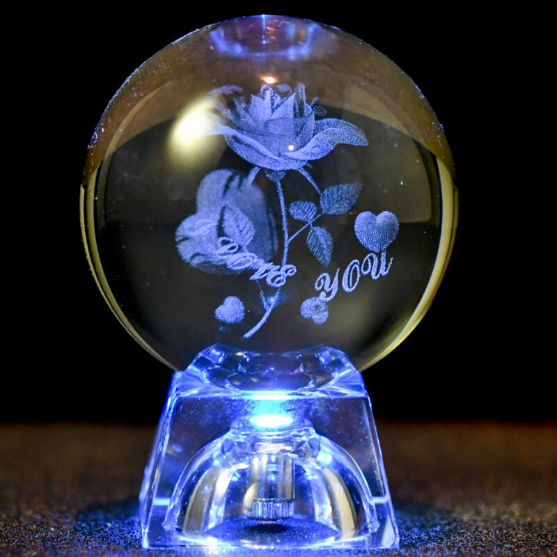玫瑰花语 水晶球 发光底座