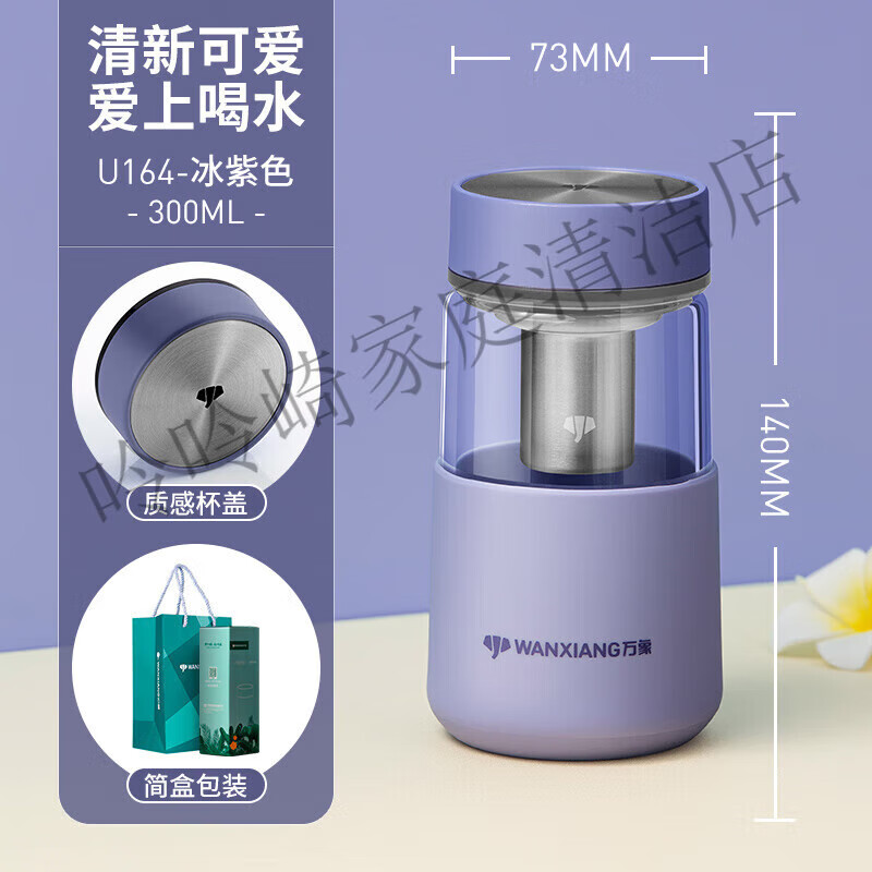 萬(wàn)象（WANXIANG）2025新品單層女士玻璃花茶杯可愛(ài)小巧便攜杯子透明隨手水杯U164 u164-紫冰色-300ml-單層帶濾網(wǎng) 0只