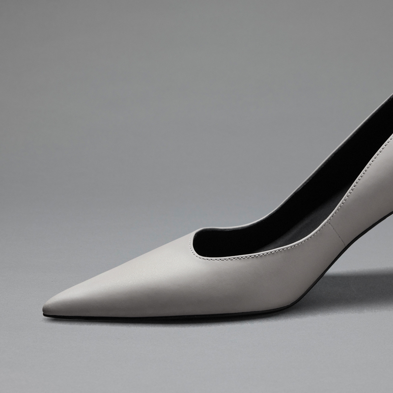 烫社交女鞋夏季新品灰色珠光小牛皮单鞋性感尖头细高跟鞋 灰色7 36