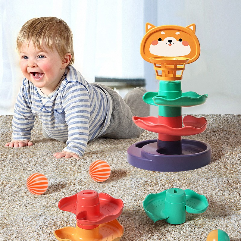 1-3岁婴幼儿启蒙玩具 彩虹色叠叠乐 转转乐投篮 发条小海狮 儿童玩具 转转乐3层送2球