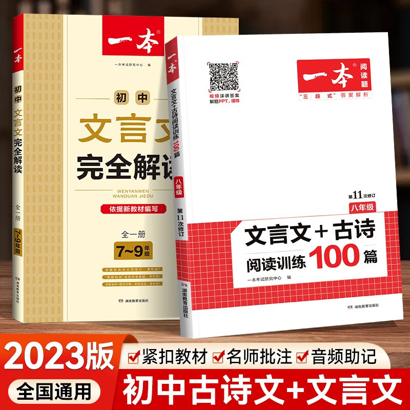 2024新版一本初中生古诗文初中文言文人教版七八九年级中考通用同步教材小古文初一二三中学生古诗词诵读鉴赏赏析课外阅读 文言文+古诗阅读训练100篇初一初二初三语文文言文阅读+古代诗歌鉴赏 八年级训练+